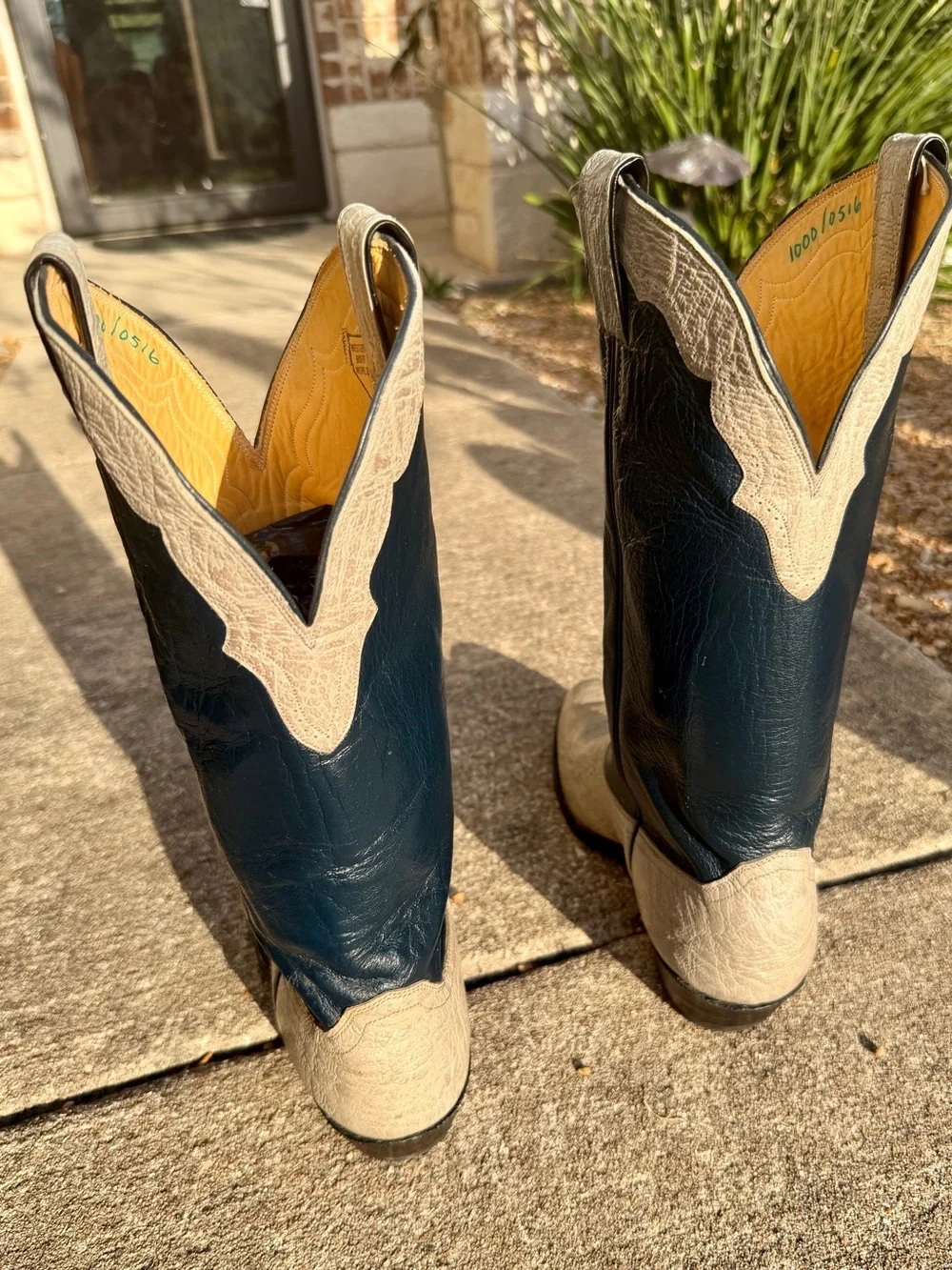 VTG Justin Antelope Cowboy Boots 11D Exotic Leather Western Blue Grey Two Tone